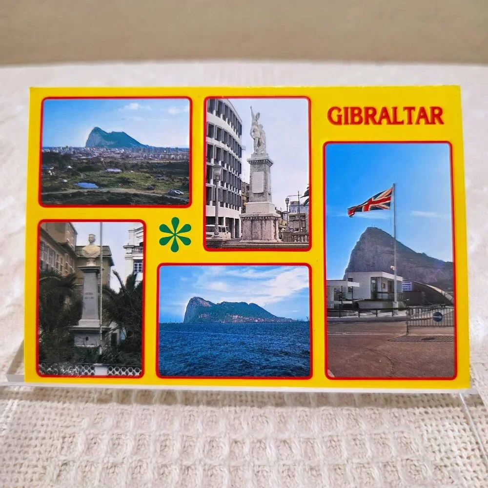 Vintage Gilbratar Several Views Fletcher 32 Yellow Border Postcard Unposted